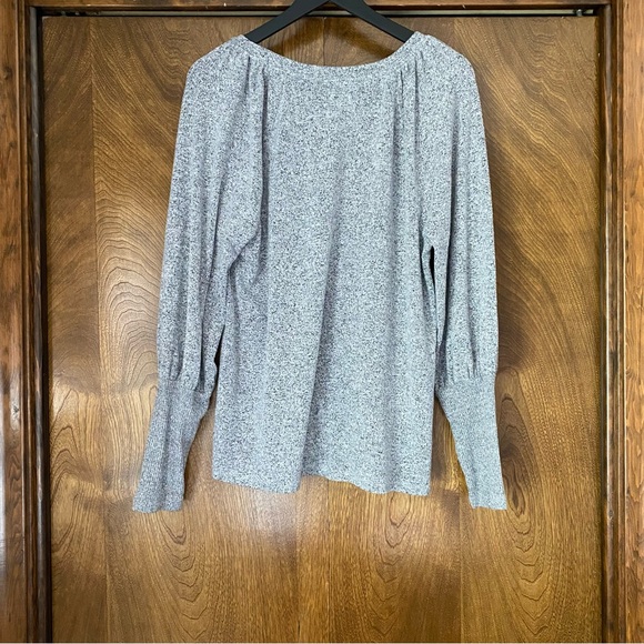 Loft Size Large Heather Gray Long Puff Sleeve Sweater; Soft; Ribbed Cuffs - Picture 2 of 7